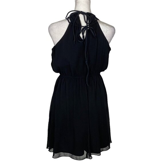 ABERCROMBIE FITCH Women Chiffon Overlay Mini Halter Dress Size M Black Chic 4-22 - Picture 2 of 13